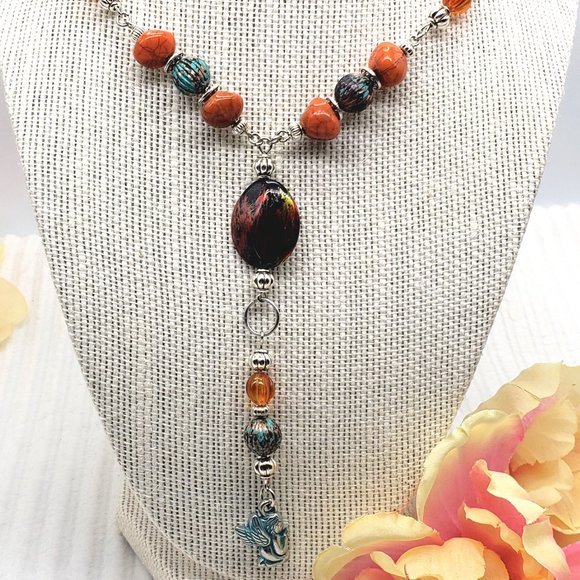 Amber & Patina Angel 3pc Jewelry Set w/Sterling Silver, Glass, Acrylic Beads - Picture 8 of 10